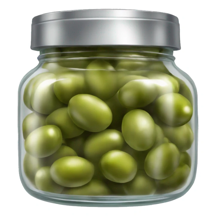 Realistic glass jar with silver metallic lid filled with green olives inside of it. sticker