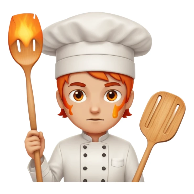 determined chef with fiery eyes, holding spatula sticker