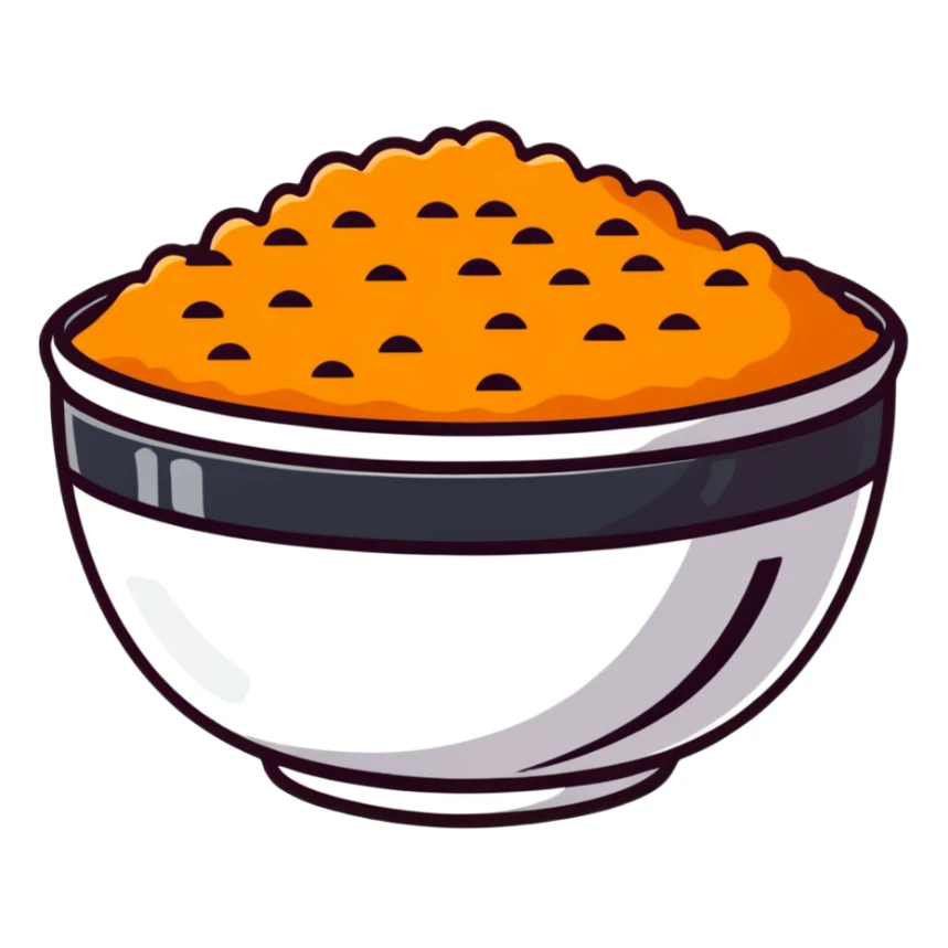bowl of orange-colored rice sticker