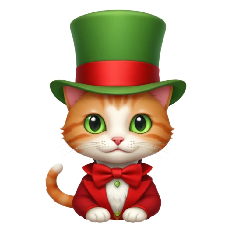 Steampunk:a very cute and adorable green anthropomorphic baby cat with a red top hat sticker