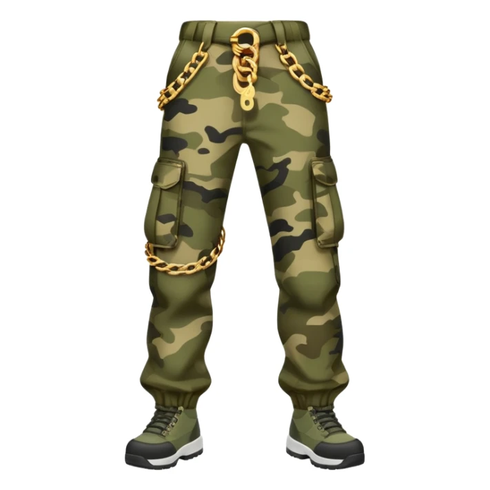 Khaki camo cargo pants with gold chains sticker