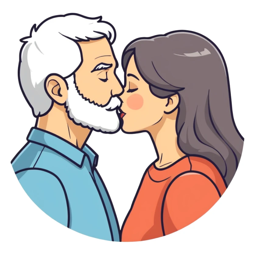 Grey haired bearded man and pretty brunette woman kissing  sticker