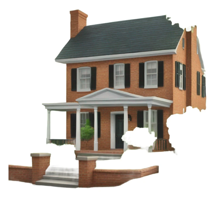 Brick colonial house with front porch green bushes sticker