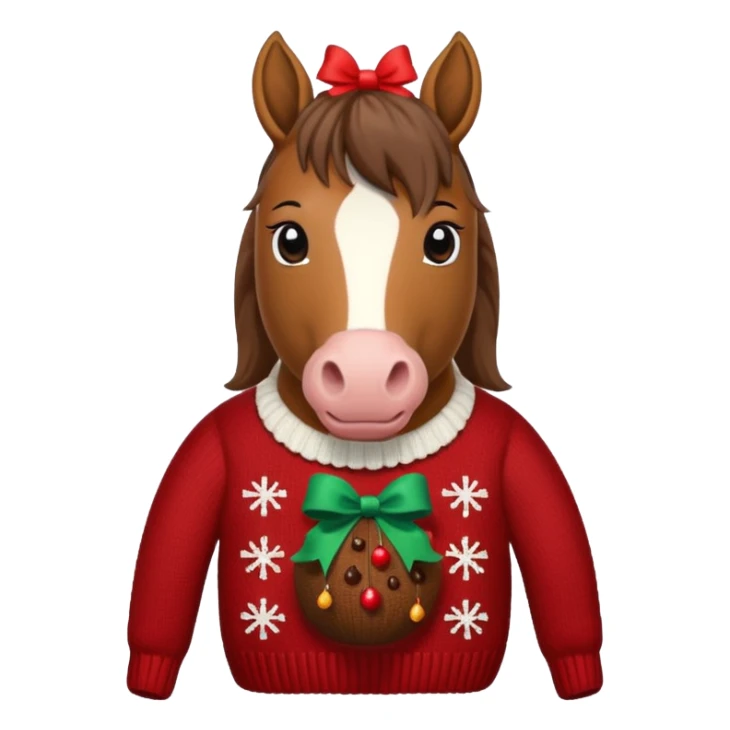 A jumper with à horse and a Christmas pudding with red bows cute sticker
