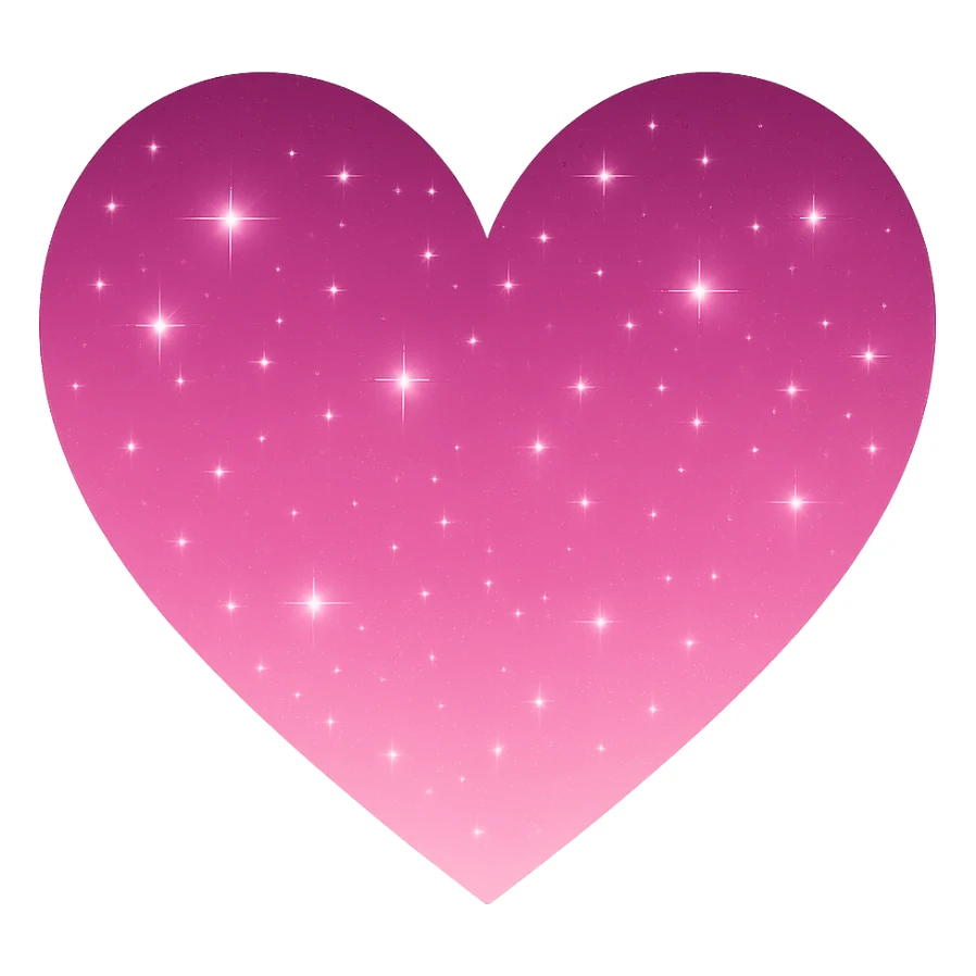 Modify the heart with a night sky gradient to pink night theme with a pink gradient, more stars, and a soft glow. Remove the background entirely  sticker