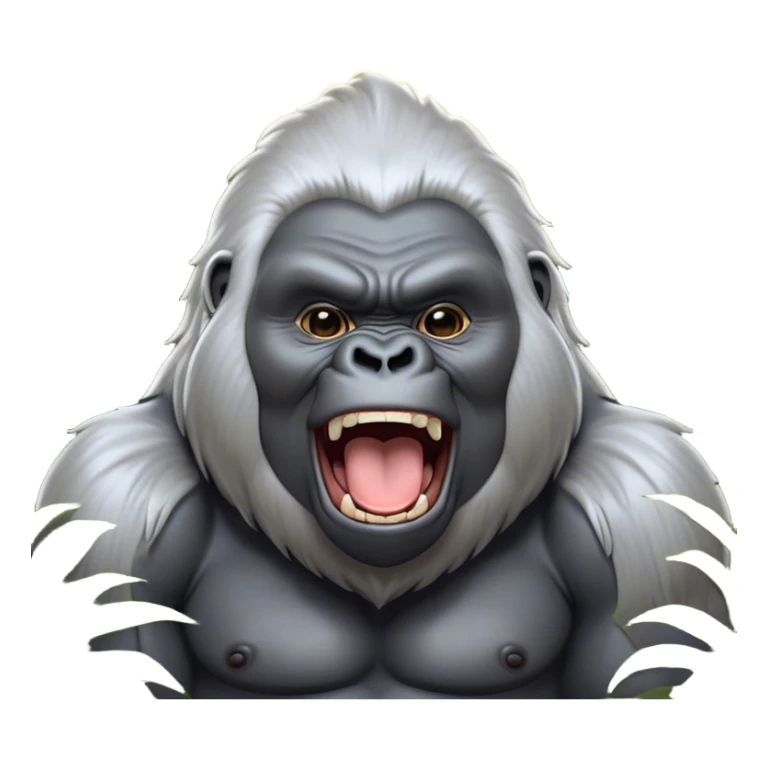 Cinematic Cute Yawning Silverback Gorilla Portrait Emoji, Head tilted slightly with a dramatic, wide-open yawn, showcasing a formidable build with a silvery mane and drowsy, half-closed eyes, Simplified yet irresistibly adorable features, highly detailed, glowing with a soft, cozy jungle glow, high shine, relaxed yet expressive, stylized with a dash of whimsical primate charm, soft glowing outline, capturing the essence of a drowsy yet affectionate guardian that appears ready to stretch out for a nap! sticker