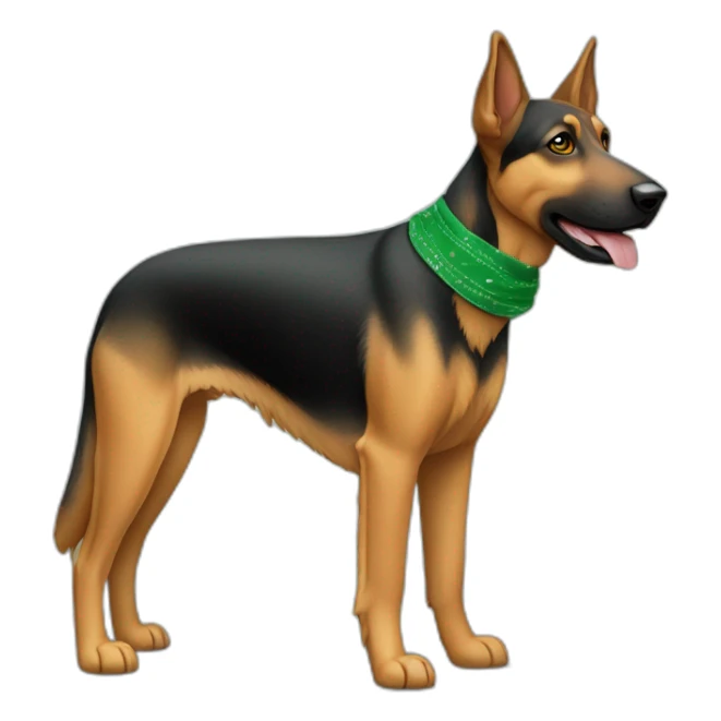 75% Coonhound 25% German Shepherd mix dog wearing small plain green bandana side view full body in profile left facing sticker