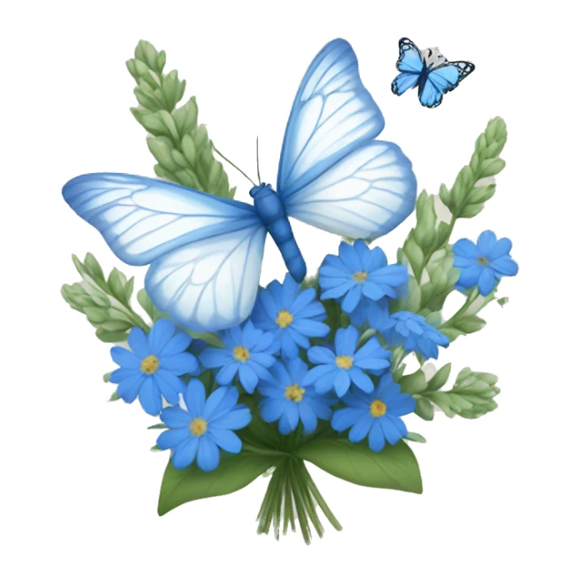 Bouquet of blue wildflowers with a white butterfly  sticker