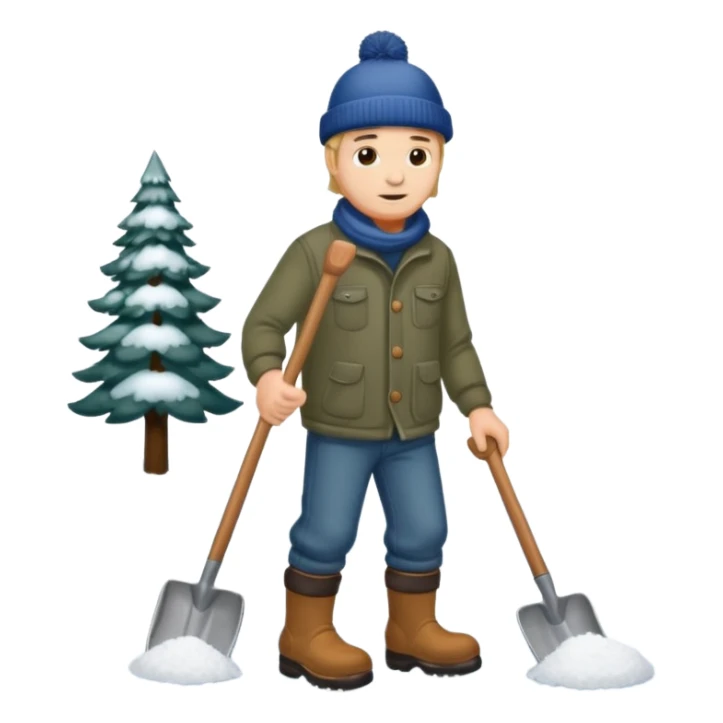 Man wearing boots and a toque shoveling snow in his driveway sticker