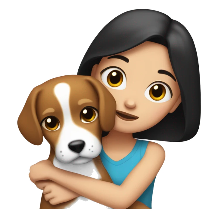 White girl with black hair hugs beagle sticker