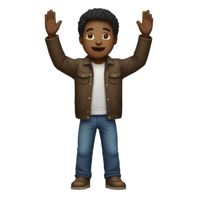 a black man standing straight with his arms raised sticker