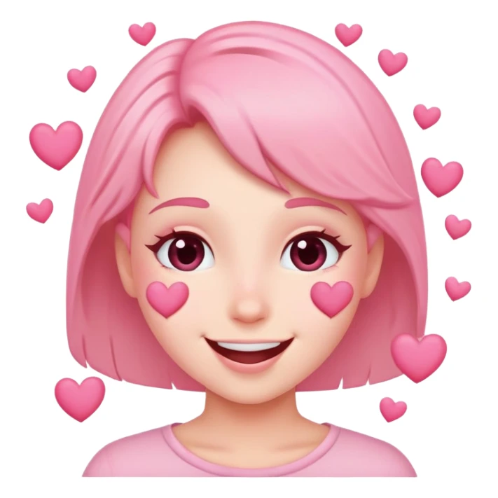 Happy blushed with pink hearts around it  sticker