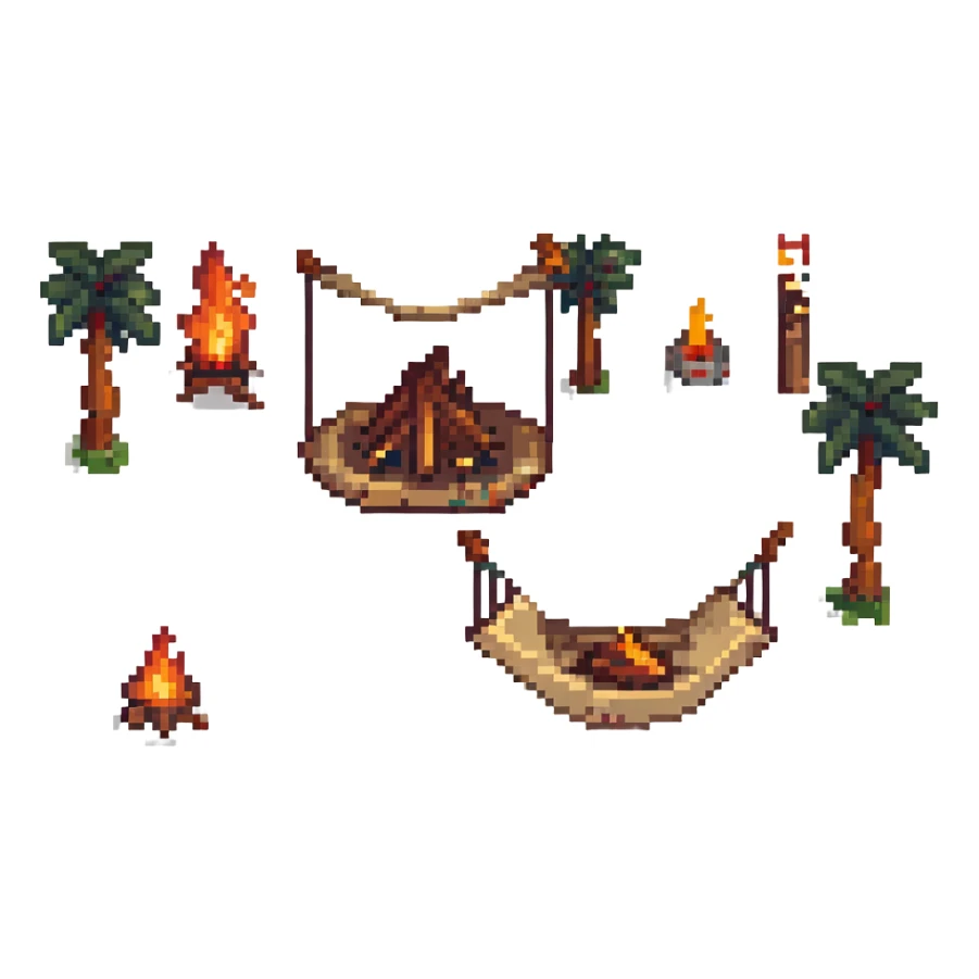 bushcraft adventure camp with campfire and hammock sticker