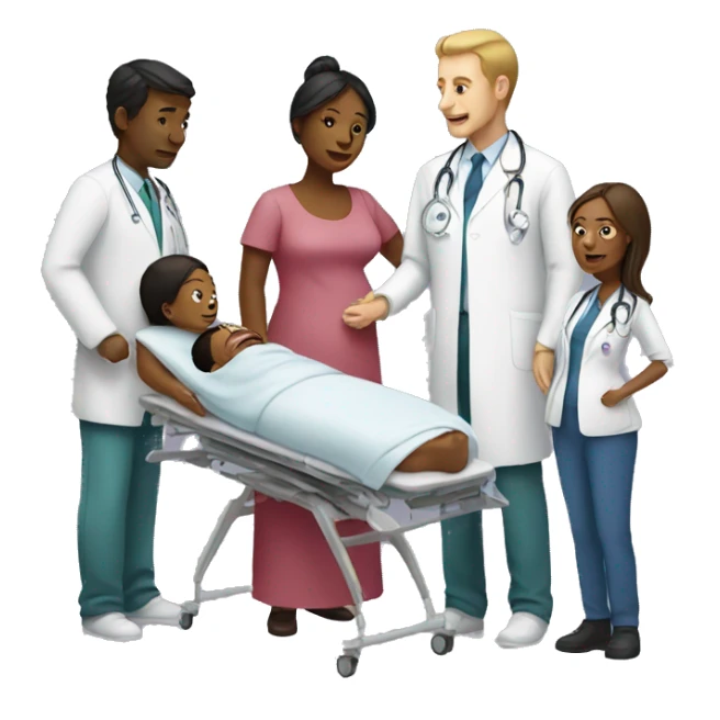 a woman gives birth and doctors stand nearby sticker