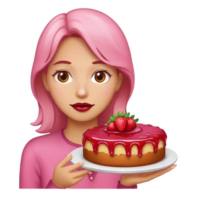 woman with pink runny gooey strawberry jam cake sticker