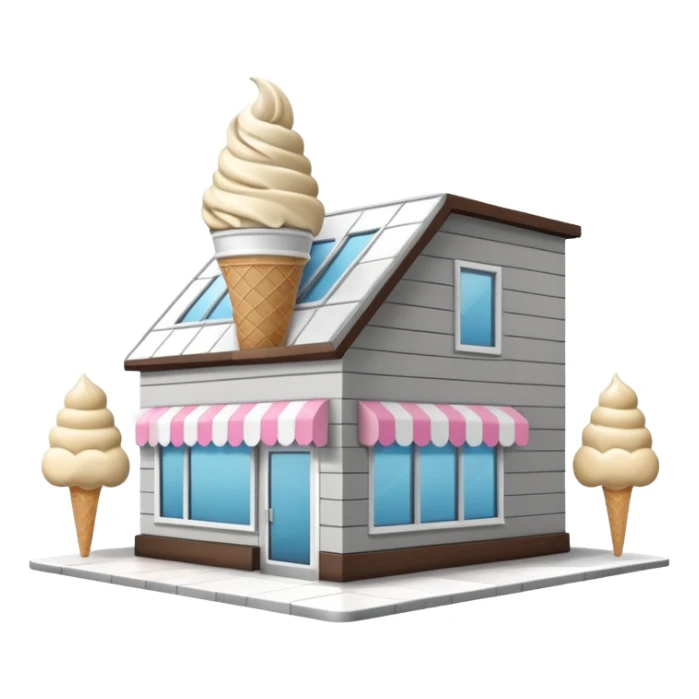 ice cream store at an angle, modern building wood, gray, white materials modern, at an angle sticker