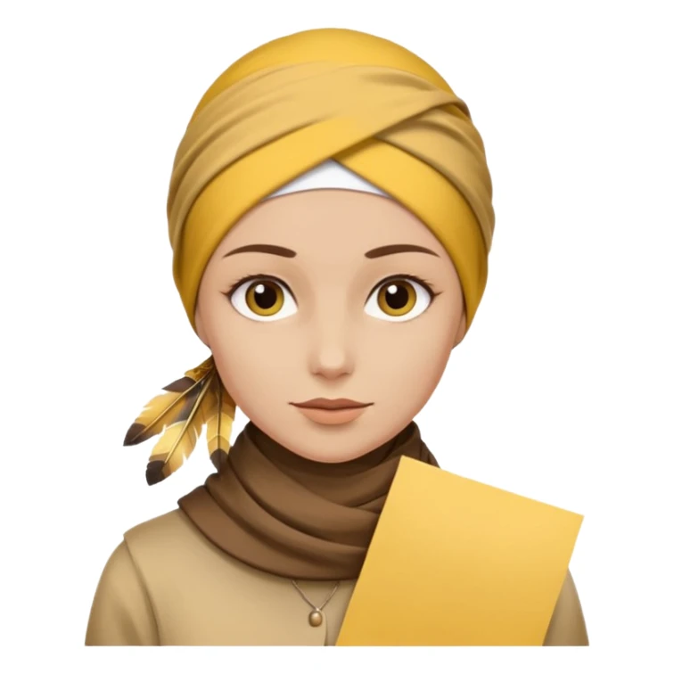 truthahnvogel with headscarf (no human) holding yellow paper sticker