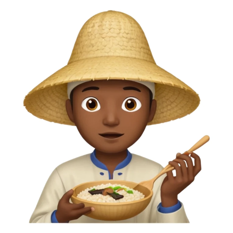 Asian guy with a rice hat eating a bat sticker