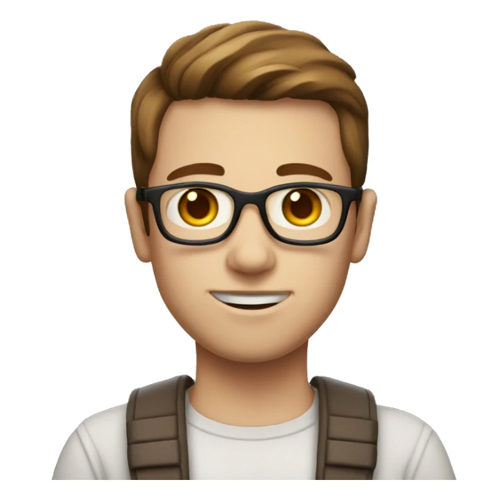 white nerd with short brown hair and heart hand sticker