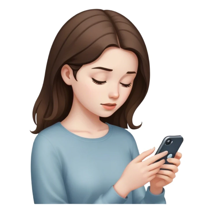 pale brunette girl looking down on her iphone sticker