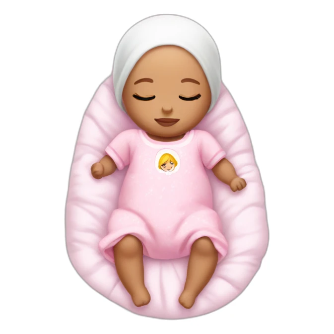 white sleeping newborn in a dress with a barbie logo sticker
