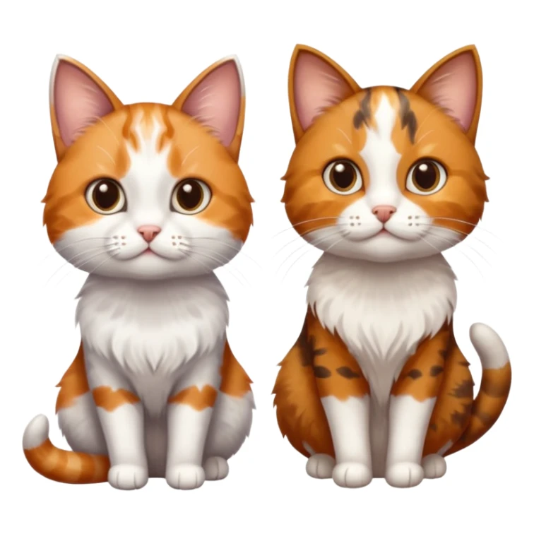 3 different coloured small cats including a dark brown tabby and white, and a patchy calico, and a ginger and white sticker
