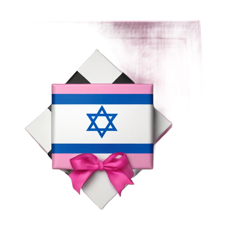 Israeli flag as a gift in a box with a pink bow on it sticker