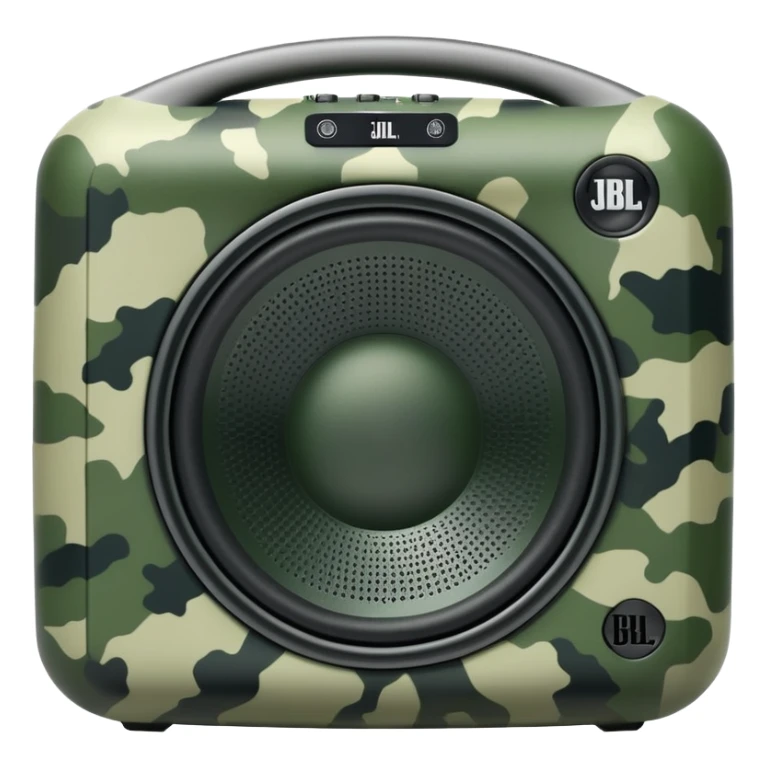 Minimalist JBL Clip 4 speaker with classic green army camouflage pattern, iOS emoji style sticker