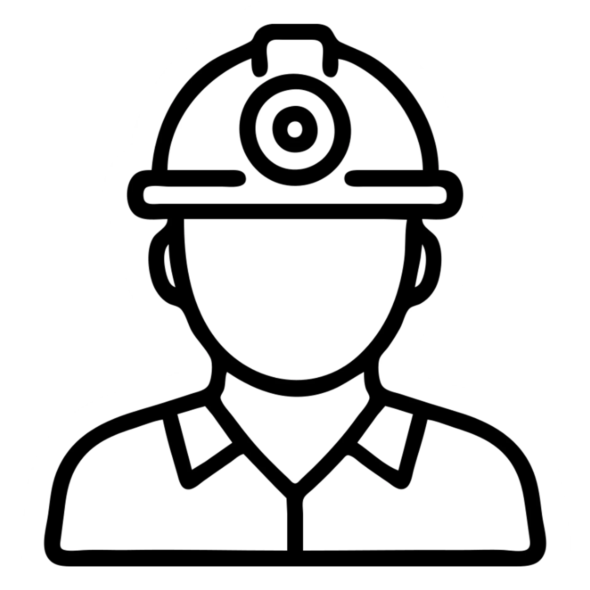 outline icon of a gold miner wearing a helmet with a lamp sticker