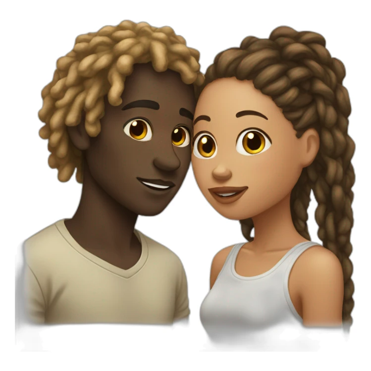 Light skinned man with locs kiss dark skinned girl with acne sticker