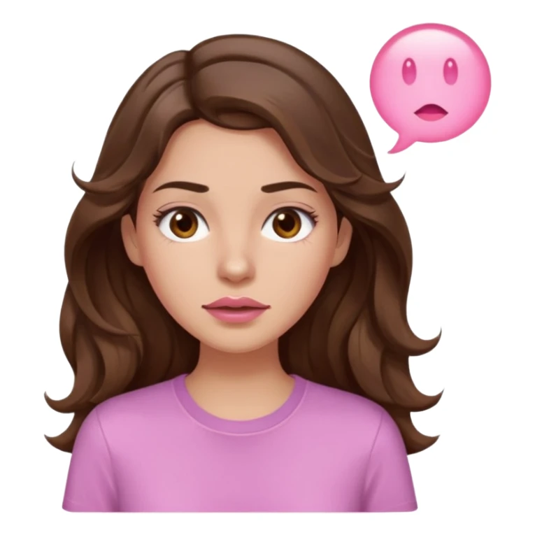girl with wavy long brown hair, brown eyes, light to medium complexion, long lashes, light pink lipstick, wearing light pink shirt, sweating sticker