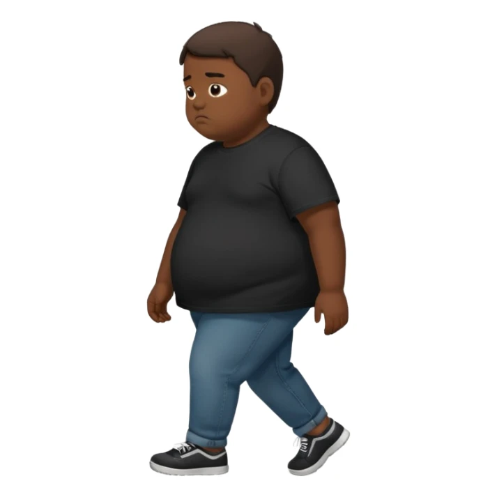 sad fat young boy in black t shirt walking from the side sticker