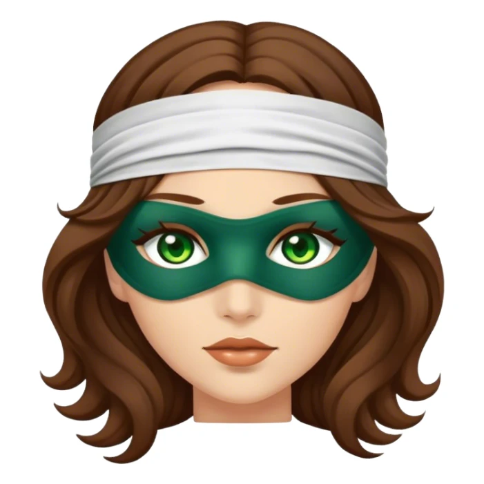 Greeneyed Woman with wavy Long Brown hair blindfolded sticker