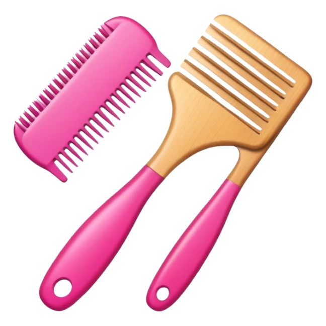 comb and brush crossed together, pink, Apple iOS style emoji sticker