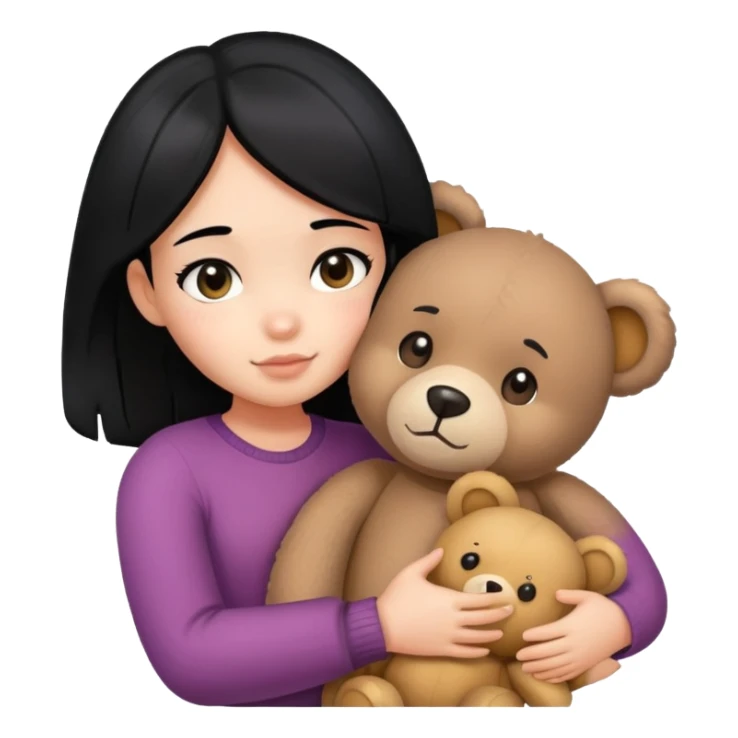 black hair girl hugging a teddy bear sticker