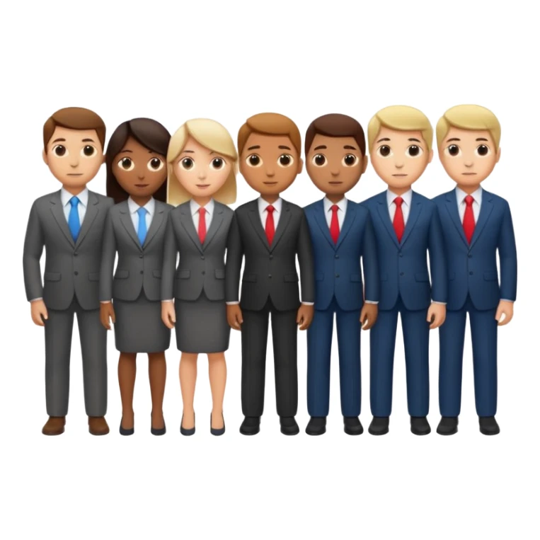 A row of five people standing one behind the other, all facing to the right sticker