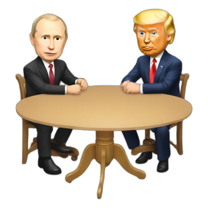 Table for 4 people . There Putin , Bayden , Trump , Obama sticker