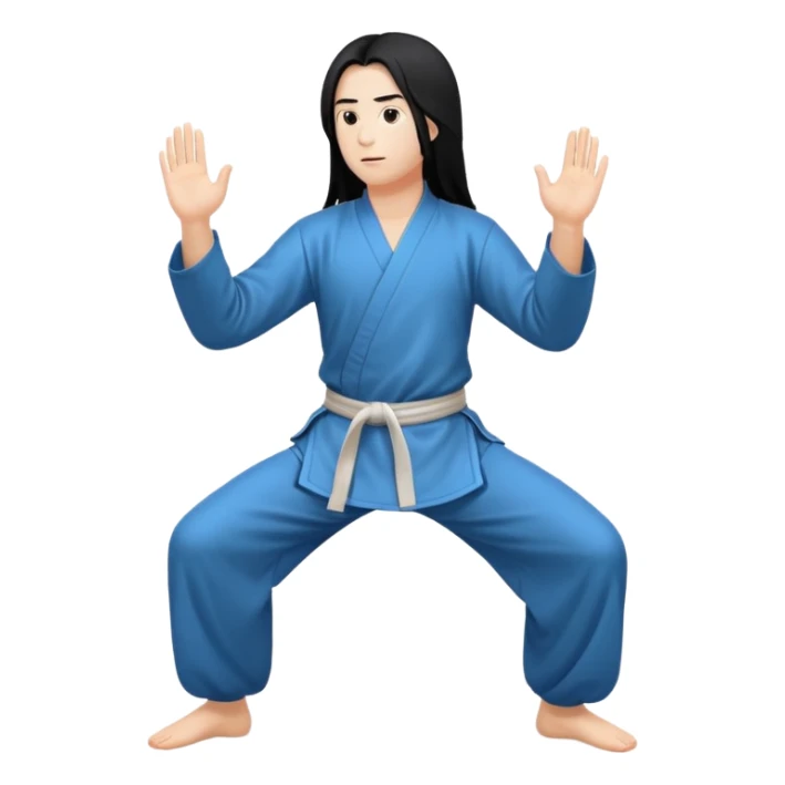 pratiquant de qi gong aux cheveux longs, en position basse sticker