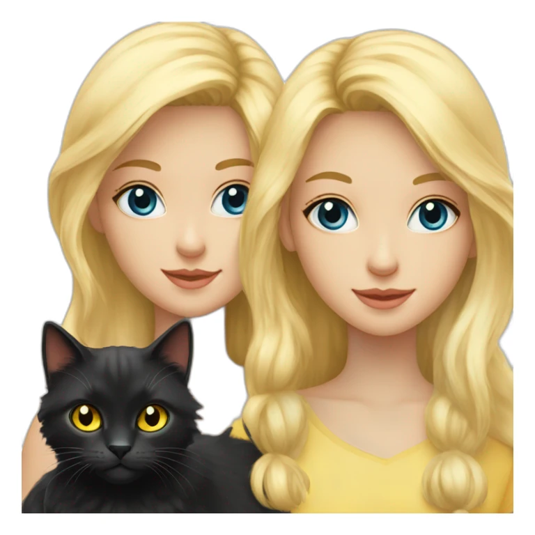 Black fluffy cat with yellow eyes and blond girl with blue eyes sticker