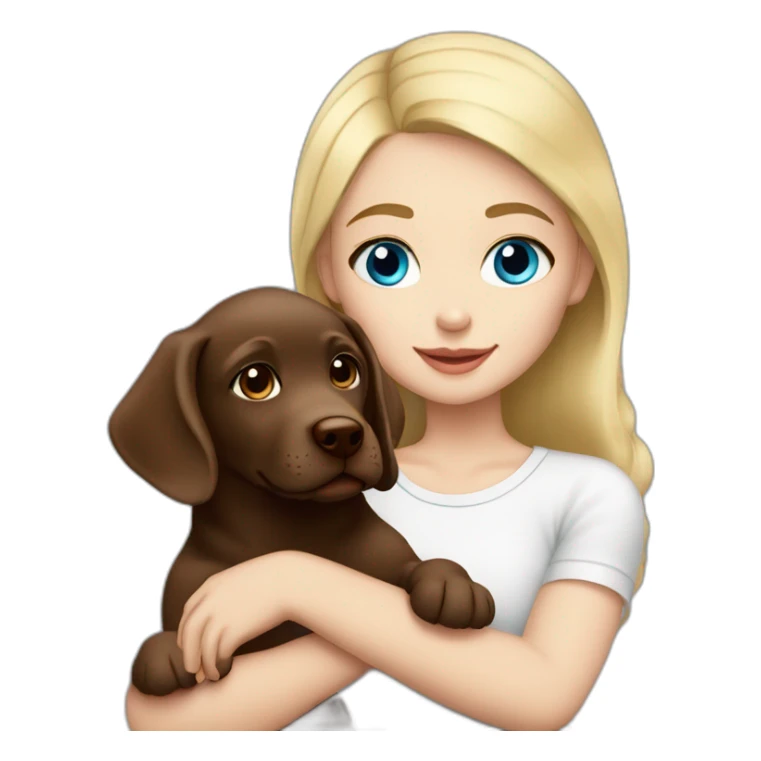 Blonde girl blue eyes with chocolate puppie labrador sticker
