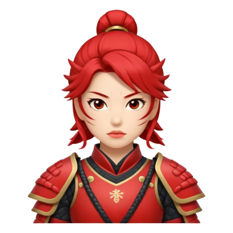 A female samurai with strong posture, red armor plates, and fierce determination.
 sticker