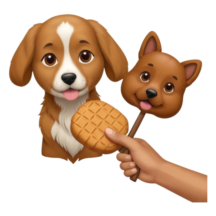 trainer hand holding a treat in front of a dog sticker