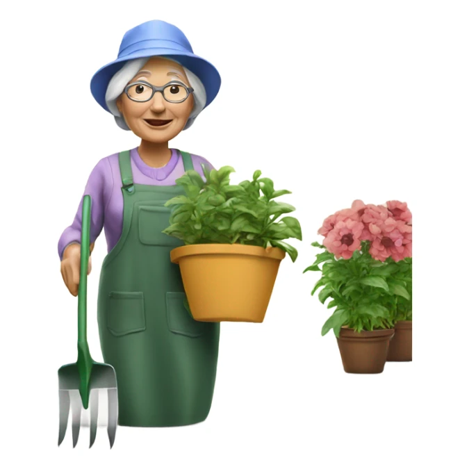 3d hyper realistic senior woman gardening  sticker