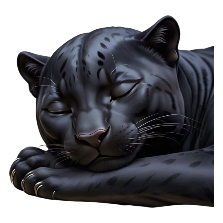 Meme-Worthy cute Sleeping black Panther Portrait Emoji, Head resting peacefully with a contented smile, showcasing a luxuriously sleek form and eyes gently closed in serene slumber, Simplified yet comically adorable features, highly detailed, glowing with a soft, drowsy dark light, high shine, relaxed and utterly lovable, stylized with an air of playful laziness, bright and heartwarming, soft glowing outline, capturing the essence of a sleeping black Panther that feels destined to become the next viral icon of adorable rest! sticker
