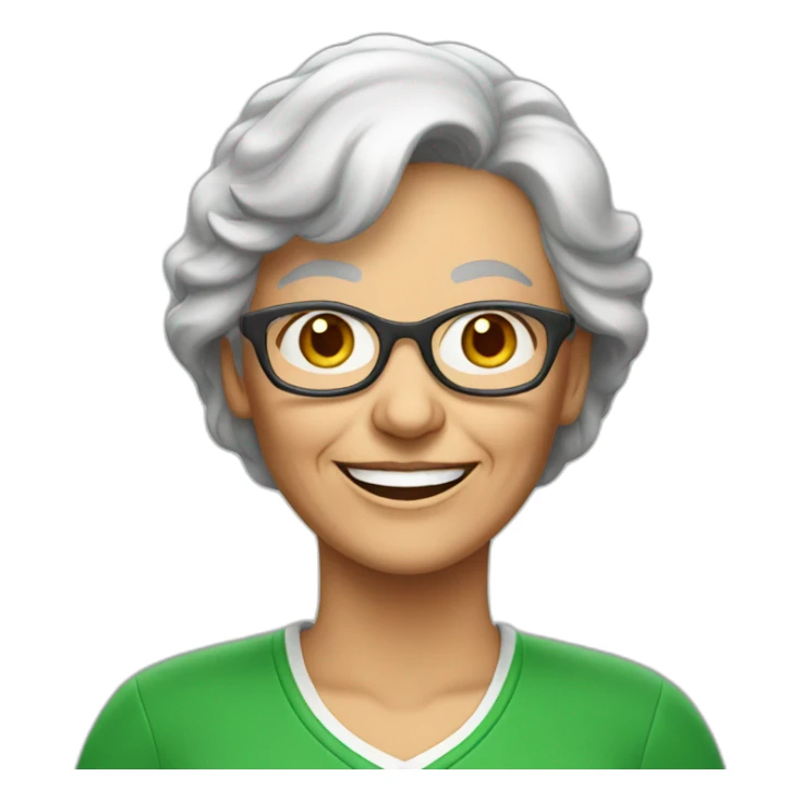 Smiling elderly woman in green jersey sticker