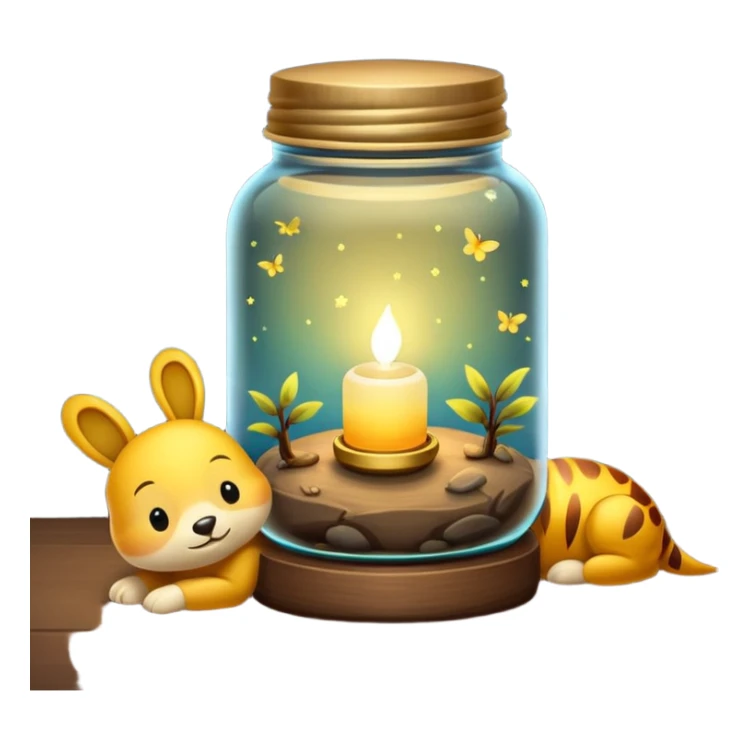 firefly jar used as night lamp beside sleeping critter sticker