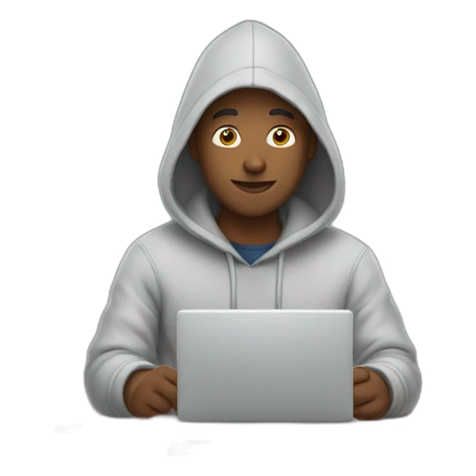 Man wearing a hoodie and typing on laptop sticker
