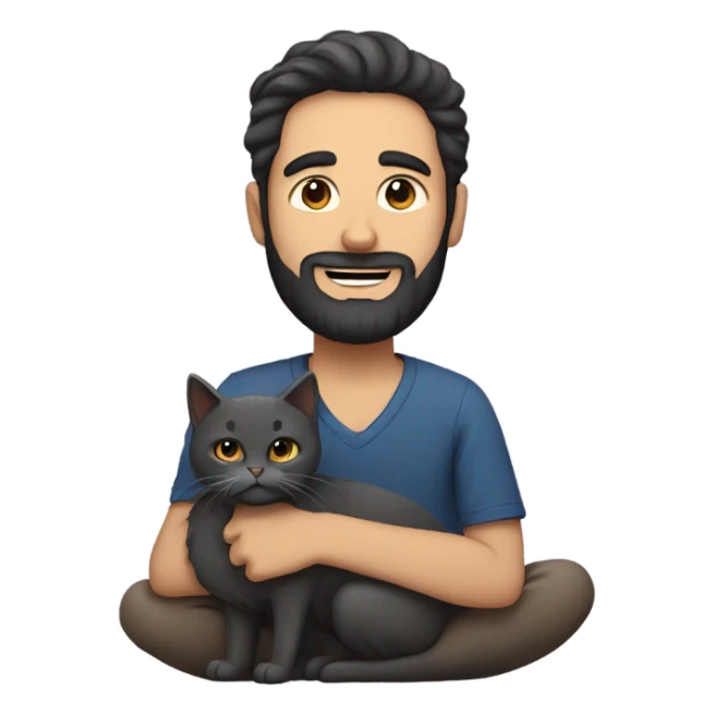 man with a beard and dark hair with a cat sticker