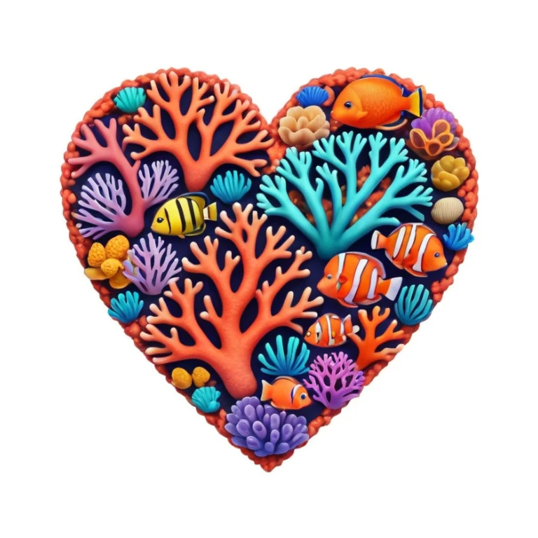 coral reef themed heart sticker