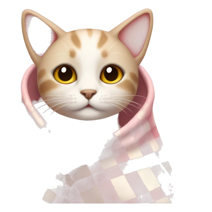 cat with a cozy light pink checkered blanket around it sticker